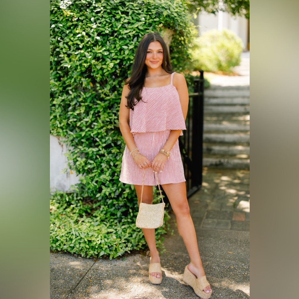 Gilli Red Ruffle Striped Romper - Picture 2 of 7